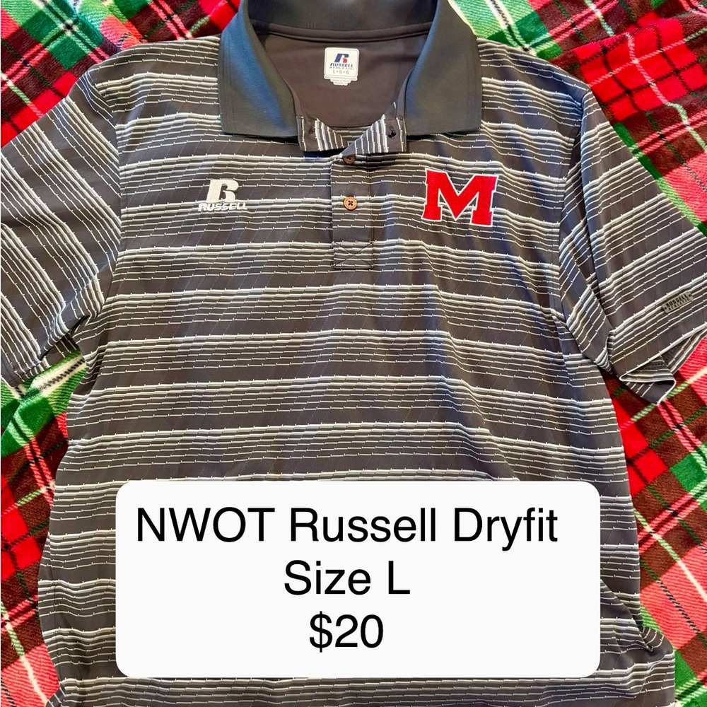 Russell Athletic Black and White Striped Polo